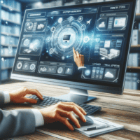 User interacting with Computer Store Software on a digital interface, showcasing efficient management features.