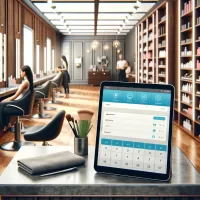 Digital scheduling software interface on a tablet used in a beauty salon