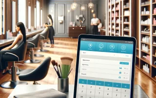 Digital scheduling software interface on a tablet used in a beauty salon