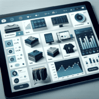 Clothing store software dashboard showing inventory management and sales analytics.