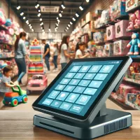 Interactive POS system displayed in a busy toy store