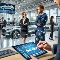 Automotive dealership using car dealership software to improve sales, customer satisfaction, operational efficiency, and employee productivity