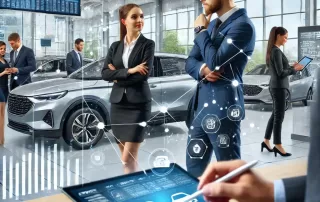 Automotive dealership using car dealership software to improve sales, customer satisfaction, operational efficiency, and employee productivity