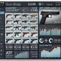 Gun Shop Software Interface Displaying Inventory Management and Sales Analytics
