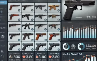 Gun Shop Software Interface Displaying Inventory Management and Sales Analytics