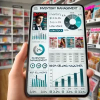 Magazine Stand Software Dashboard Showing Inventory and Sales Analytics