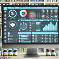 Pharmacy software dashboard showing inventory and prescription management features