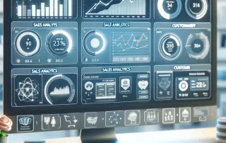 Retail store software dashboard showing inventory management and sales analytics features.