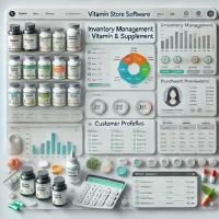 Vitamin Store Software Interface Showing Inventory Management and Customer Profiles