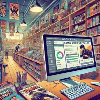 User-friendly Comic Book Store Software interface showing inventory and customer management features.