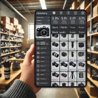 Camera store software screen showing inventory management features.