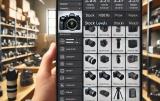 Camera store software screen showing inventory management features.
