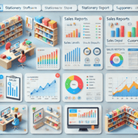 Screenshot of Stationery Store Software dashboard showing inventory and sales analytics