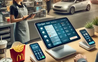McDonald's POS system handling fast food order processing at the counter and drive-thru.