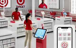 Target POS Software system showing self-checkout and mobile POS options in a Target store