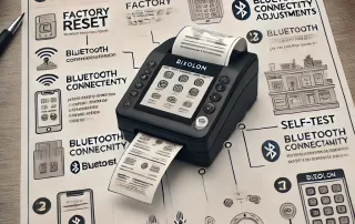 Troubleshooting guide for Bixolon POS printers, including factory reset, Bluetooth connectivity, and self-test instructions for small business POS systems.