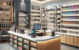 Vape shop interior with products, showing layout and POS system setup