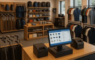 Retail golf shop with modern layout and POS management software system