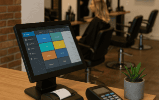 Hair salon checkout counter with POS software helping improve business performance