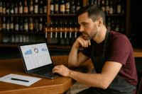 Bar owner reviewing top POS software to save failing pub business