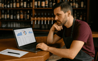 Bar owner reviewing top POS software to save failing pub business